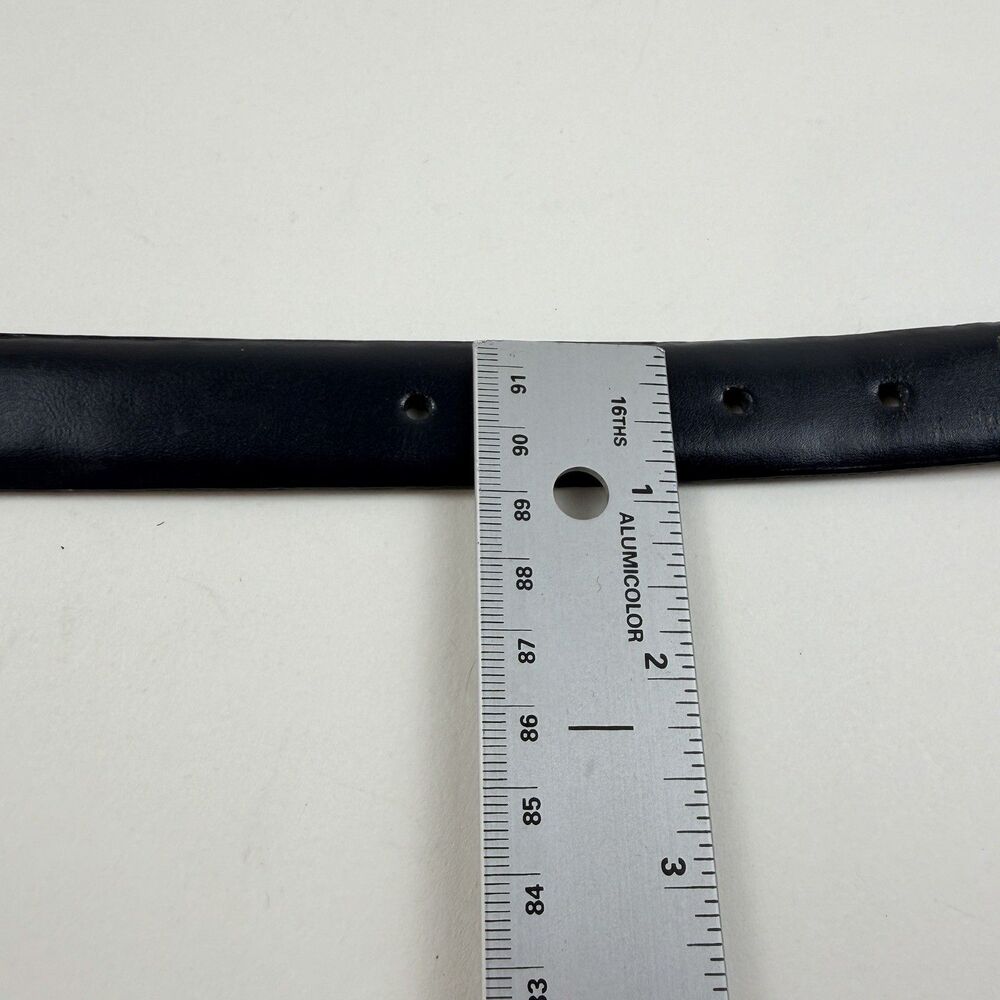 Etienne Aigner Leather Skinny Belt Small Navy Blue Gold Buckle Western 80"s VTG - Picture 8 of 10